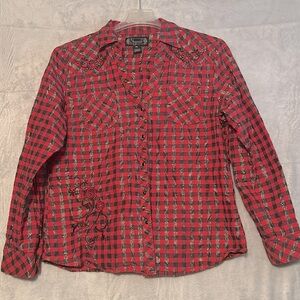 Shyanne western cowgirl, checkered, snap down, floral embroidered shirt XXL